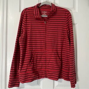 L.L. Bean Women’s Ultrasoft Full-Zip Mock Neck Striped Jacket Red/Navy Size L P
